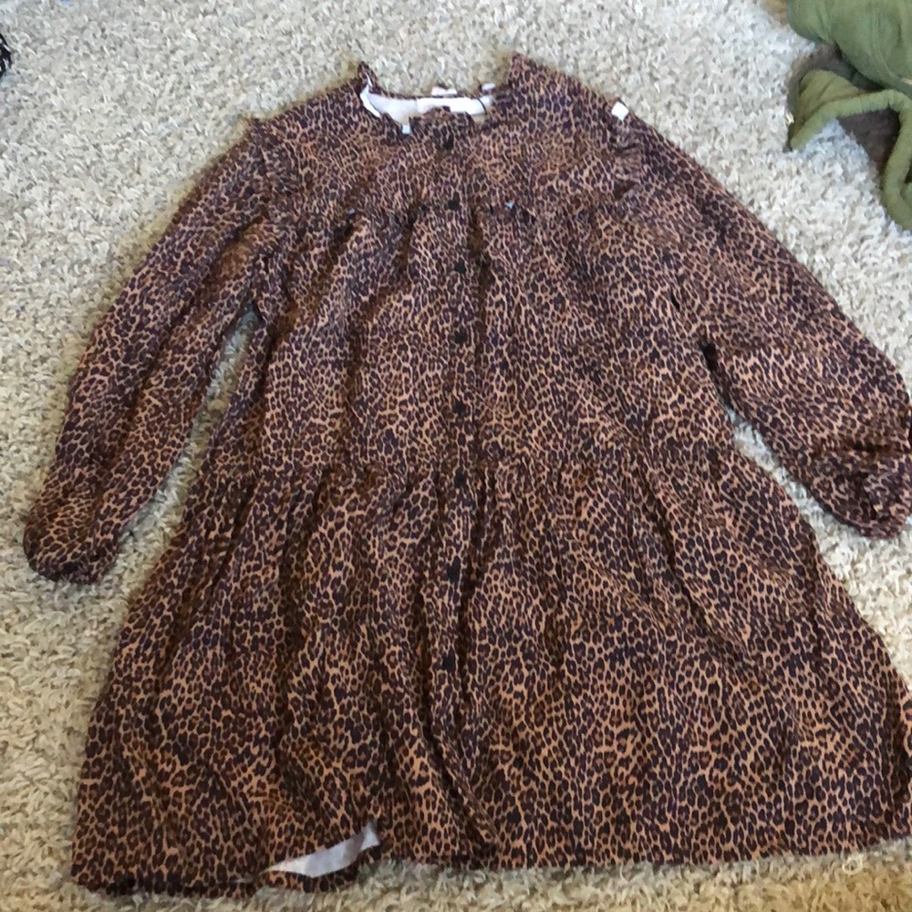 leopard knee length dress, button front